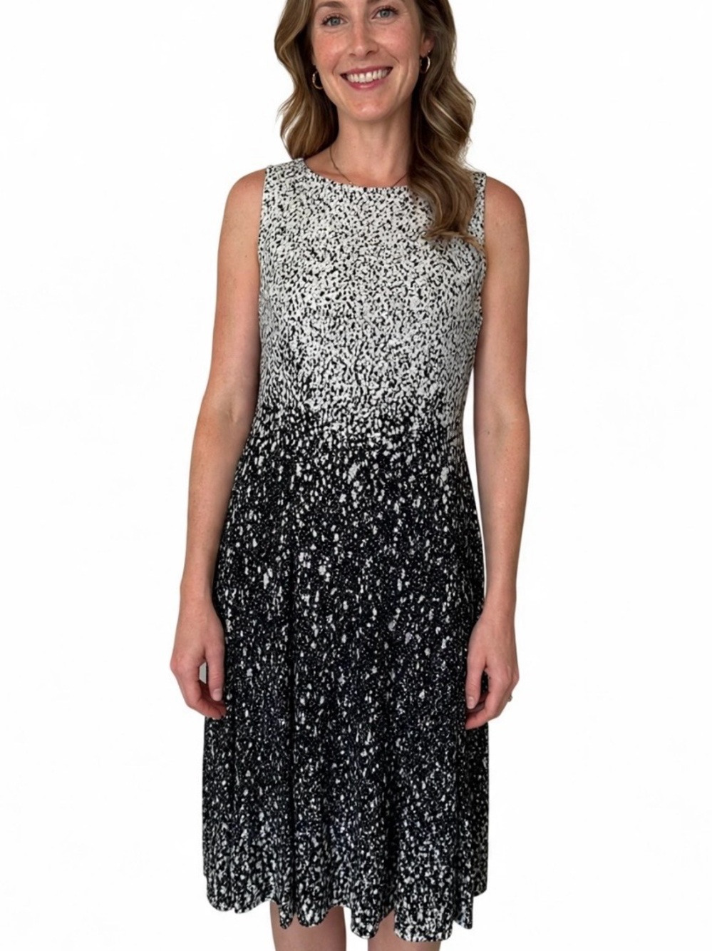 Joseph Ribkoff Black & White Speckled Sleeveless A-Line Dress